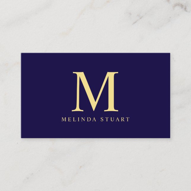 Monogram für Navy Blue und Gold Elegant Visitenkarte (Vorderseite)