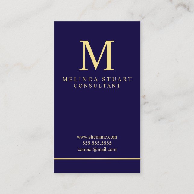 Monogram für Navy Blue und Gold Elegant Visitenkarte (Vorderseite)