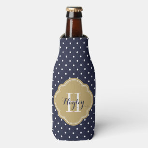 Monogram für Navy Blue und Gold Polka Dots Flaschenkühler