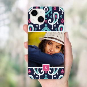 Monogram für Navy und Pink Ikat Paisley Custom Fot Case-Mate iPhone 14 Hülle