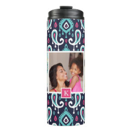 Monogram für Navy und Pink Ikat Paisley Custom Fot Thermosbecher