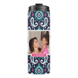 Monogram für Navy und Pink Ikat Paisley Custom Fot Thermosbecher