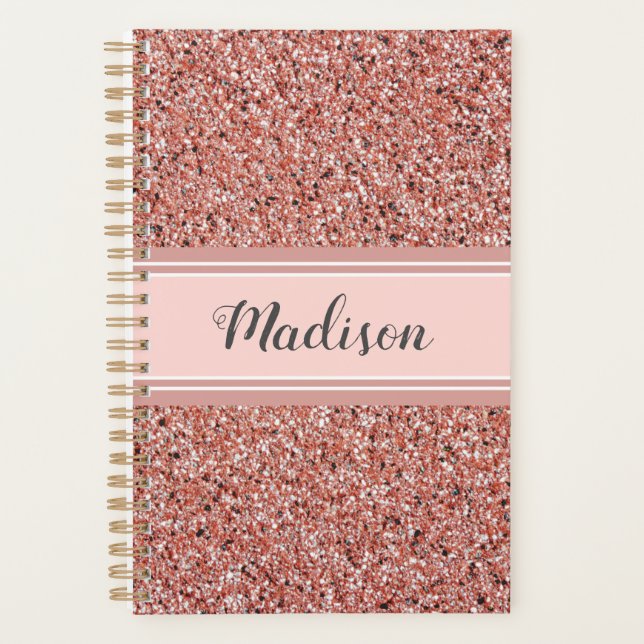 Monogram für personalisiert rosa Rose Gold Glitzer Planer (Vorderseite)
