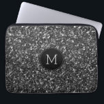 Monogram für Schwarze Imitat Glitzer Laptopschutzhülle<br><div class="desc">Modernes Glitzer mit schwarzen Imitaten</div>