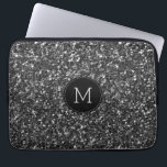 Monogram für Schwarze Imitat Glitzer Laptopschutzhülle<br><div class="desc">Modernes Glitzer mit schwarzen Imitaten</div>