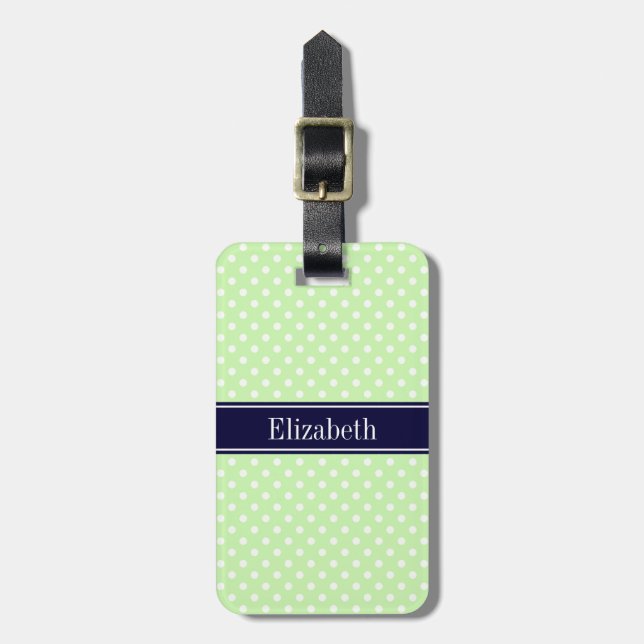 Monogram für Sellerie und White Polka Dots Navy Gepäckanhänger (Vorderseite vertikal)