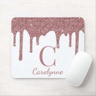 Monogram für Tropfen mit weißem Rosengold-Sparkeil Mousepad