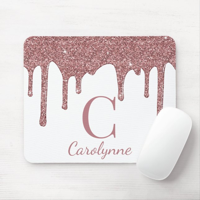 Monogram für Tropfen mit weißem Rosengold-Sparkeil Mousepad (Mit Mouse)