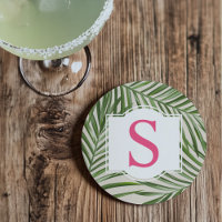 Monogram für tropisch rosa grüne Palm-Blätter
