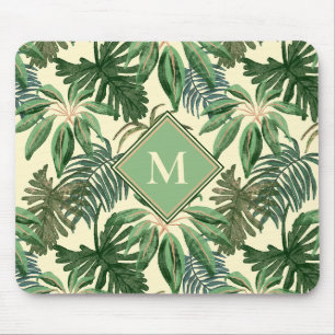 Monogram für tropische Palm-Blätter Mousepad