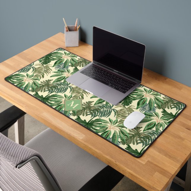 Monogram für tropische Palm-Blätter Schreibtischunterlage (Büro 2)