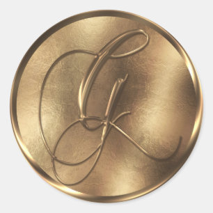 Monogram G Bronze Wedding Invitation Holiday Runder Aufkleber