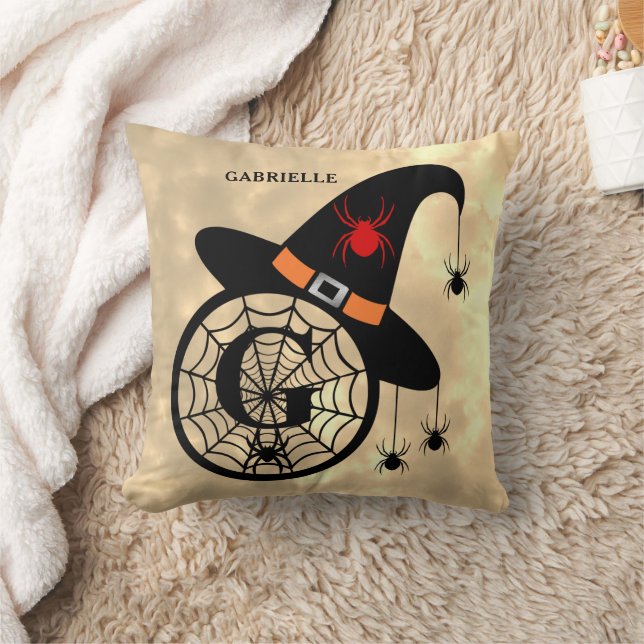 Monogram G Halloween Sky Hexenspinnen Name Kissen (Decke)
