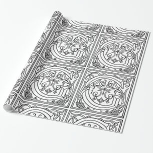 Monogram G Initial Black and White Floral Pattern Geschenkpapier
