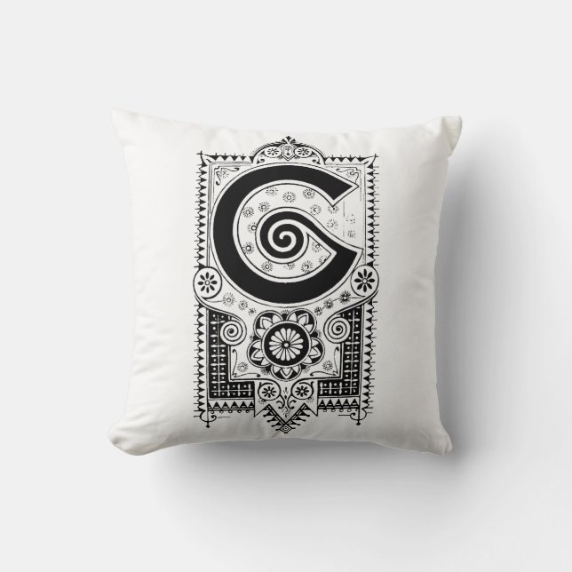 Monogram G Initial Black and White Floral Pattern Kissen (Vorderseite)