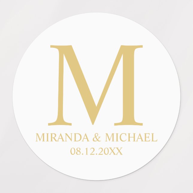 Monogram Gastgeschenk Hochzeit in Weiß und Gold el Etiketten (Design 1)