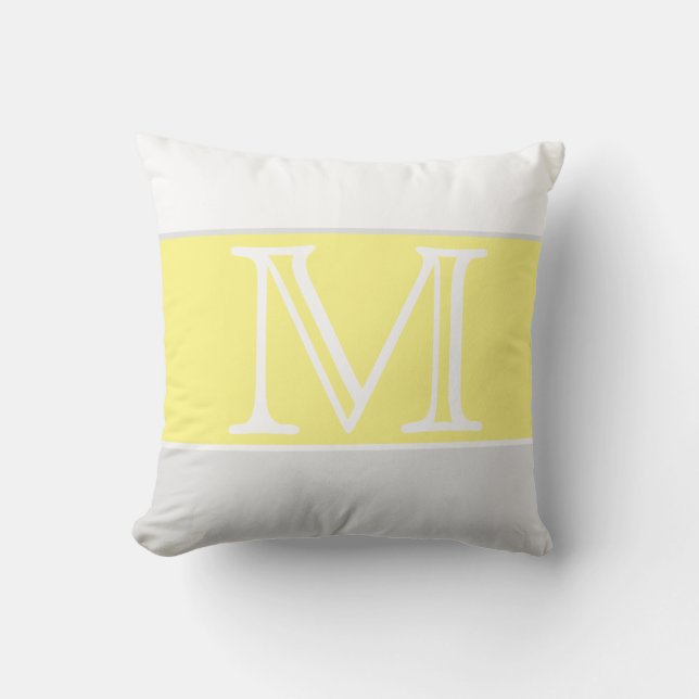 MONOGRAM Gelbgraue, weiße Streifen, solide Farbe Kissen (Vorderseite)