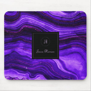 Monogram Geode Dark Lila Black Abstrakt Agate Mousepad