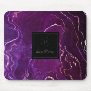 Monogram Geode Dark Lila Black Abstrakt Agate Mousepad