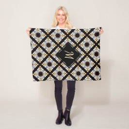 Monogram Geometric Black Blue Yellow Pattern Fleecedecke