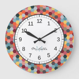 Monogram Geometric Hexagon Muster Wall Clock Große Wanduhr