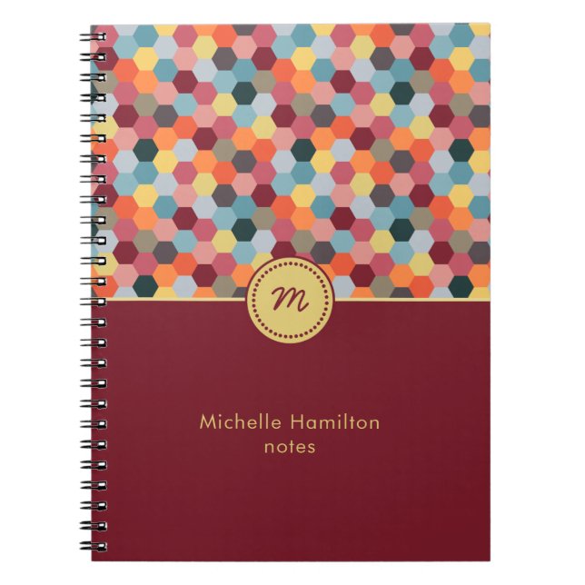 Monogram Geometric Modern Hexagon Notebook Notizblock (Vorderseite)