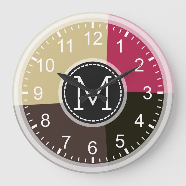 Monogram Geometric Modern Retro Colorful Große Wanduhr (Vorderseite)