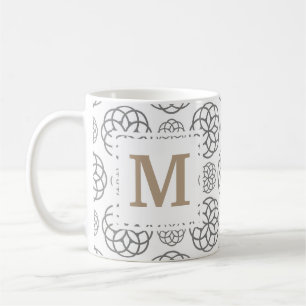 Monogram Geometric Pattern Grau Gold Personalisier Kaffeetasse