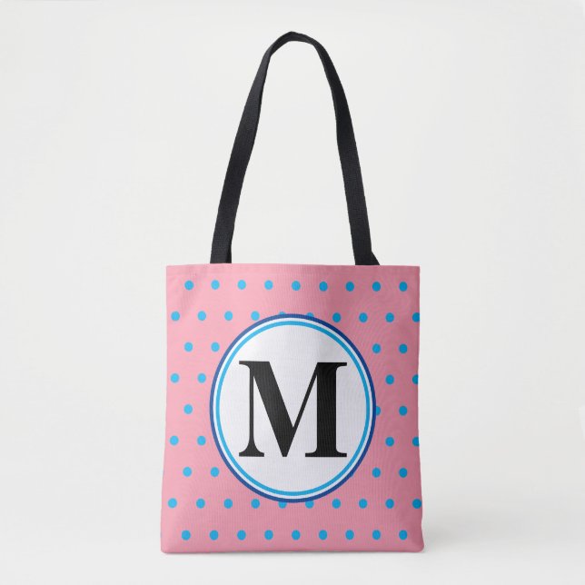 Monogram Geometric Pink Blue Polka Dots Tasche (Vorderseite)