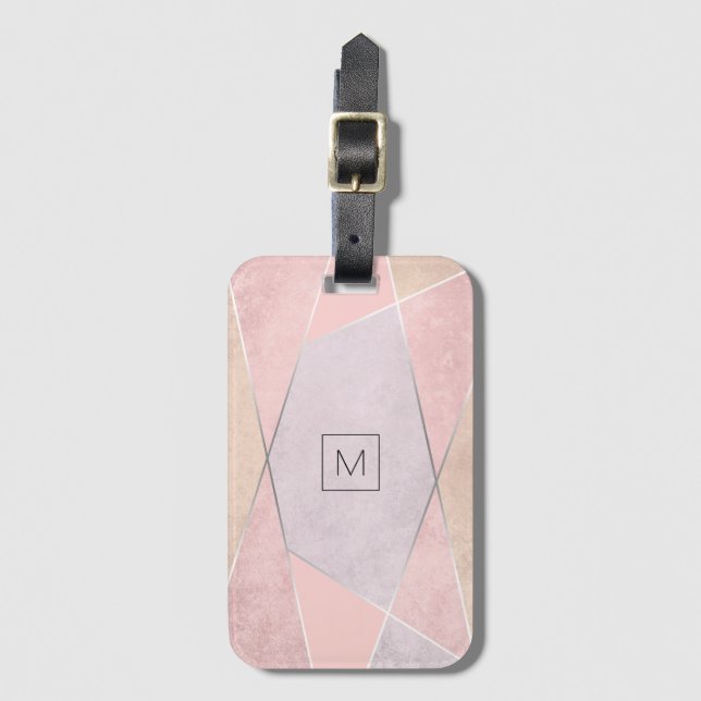 Monogram Geometric Trendy Rose Gold Pink Silver Gepäckanhänger (Vorderseite Vertikal)