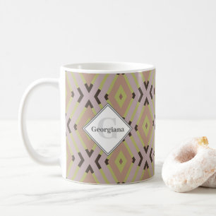 Monogram Geometric Warm Neutrals Diamond Zigzags Kaffeetasse