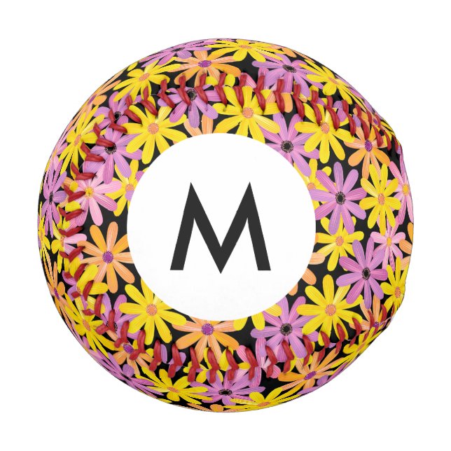 Monogram Gerbera Blume Muster, Hintergrund Baseball (Vorderseite Links)