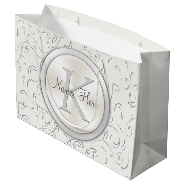 Monogram-Geschenktaschen für Hochzeiten oder Ereig Große Geschenktüte (Rückseite Schrägansicht)