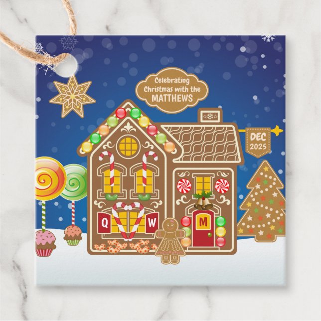 Monogram Gingerbread Weihnachtskekse Geschenkanhänger (Vorderseite)