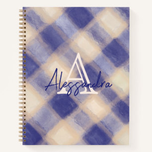 Monogram Gingham navvy Blue Creme Tartan Karo Name Notizbuch