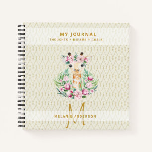 Monogram GIRAFFE Boho Blume Hübsch Girly Modern Notizbuch