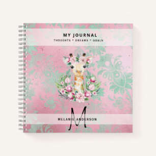 Monogram GIRAFFE Boho Blume Hübsch Girly Modern Notizbuch