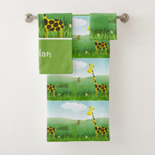 Monogram Giraffe Zoo Animal Baby Towel Set