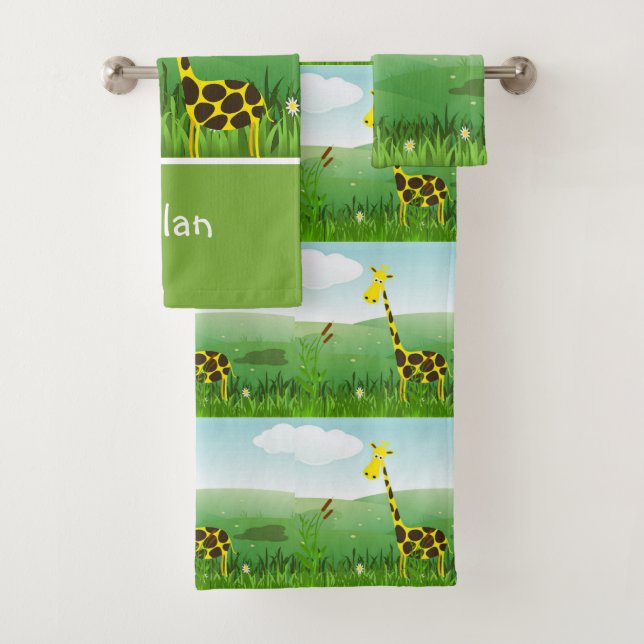 Monogram Giraffe Zoo Animal Baby Towel Set (Insitu)