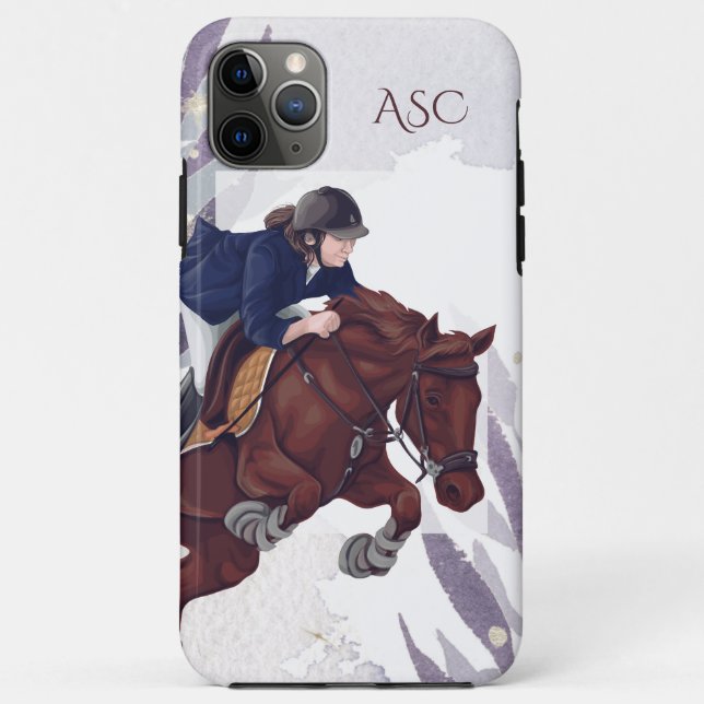 Monogram Girl and Horse Jumping on Violet Abstrakt Case-Mate iPhone Hülle (Rückseite)