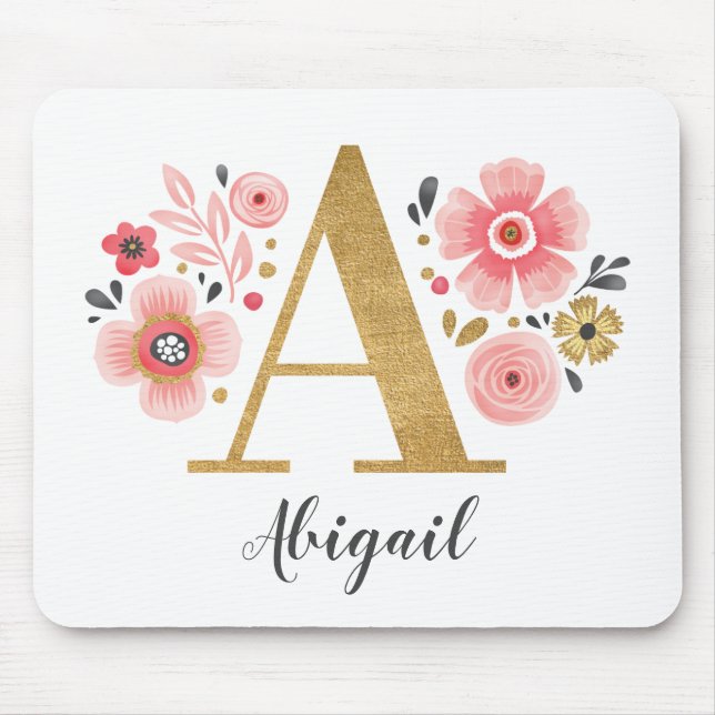 Monogram Girl Pink Floral Mousepad (Vorne)