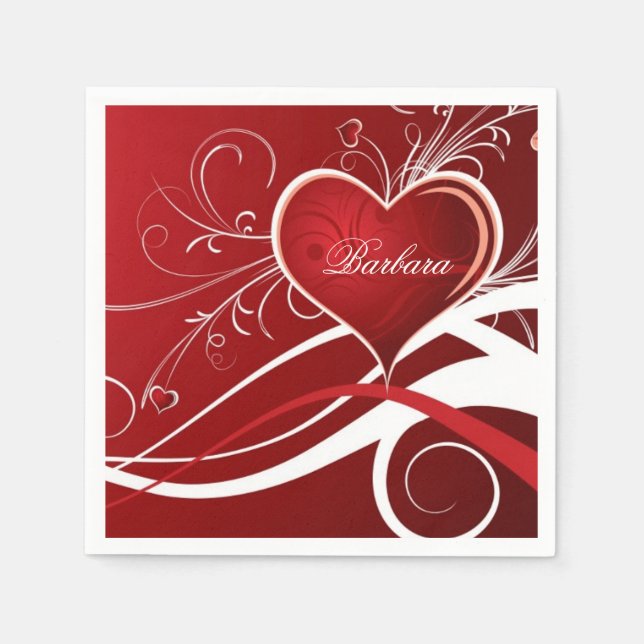Monogram Girl Red & White Heath and Floral Wirbel Serviette (Vorderseite)