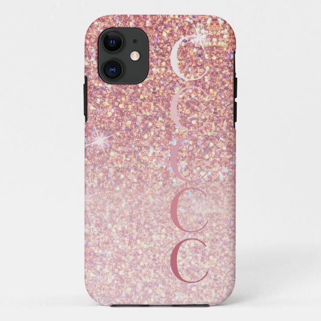 Monogram Girl Rose Gold Glitzer Case-Mate iPhone Hülle (Rückseite)