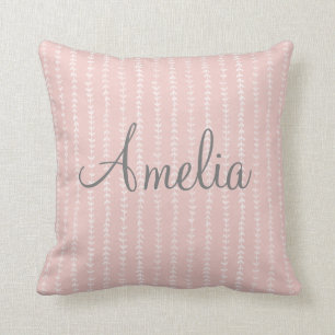 Monogram Girls Pastel Pink Strip Vines Kissen