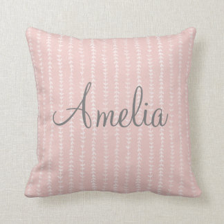 Monogram Girls Pastel Pink Strip Vines Kissen