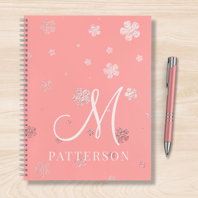 Monogram Girly Imitats Foil Floral Chic Modern Nam Notizbuch (Von Creator hochgeladen)