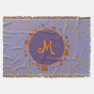 Monogram Girly Orange Lila Circle Square Muster Decke