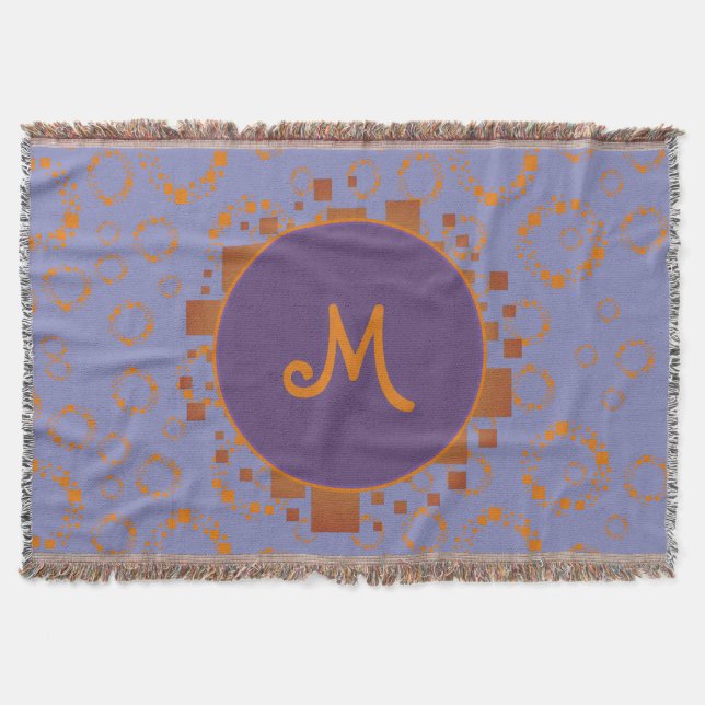 Monogram Girly Orange Lila Circle Square Muster Decke (Vorderseite)