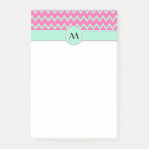Monogram Girly Pink und Green Zigzag Muster Post-it Klebezettel