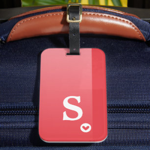 Monogram Girly Red Heart Simple Modern Chic Gepäckanhänger